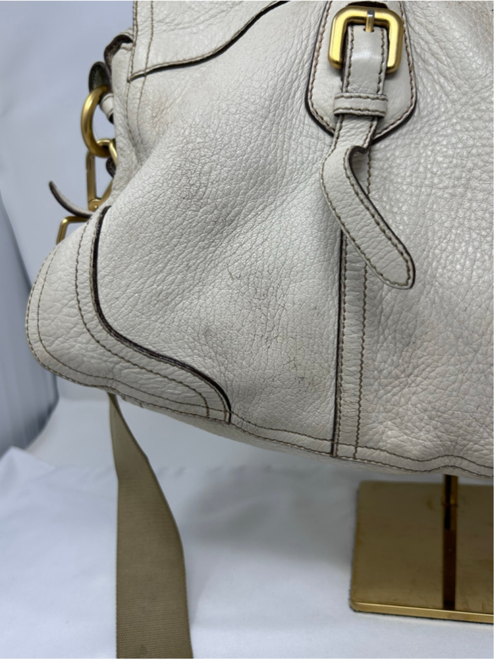 Prada Cervo Antik Leather Satchel Ivory Talco Crossbody Shoulder Bag - Picture 7 of 16